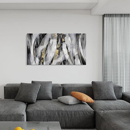 KLAKLA Abstracr Wall Art for Office - Black Wall Decor Gold White Gray Abstracr Canvas Wall Art - Bedroom Art Painting Picture Artwork for Wall - 20x40 Inches