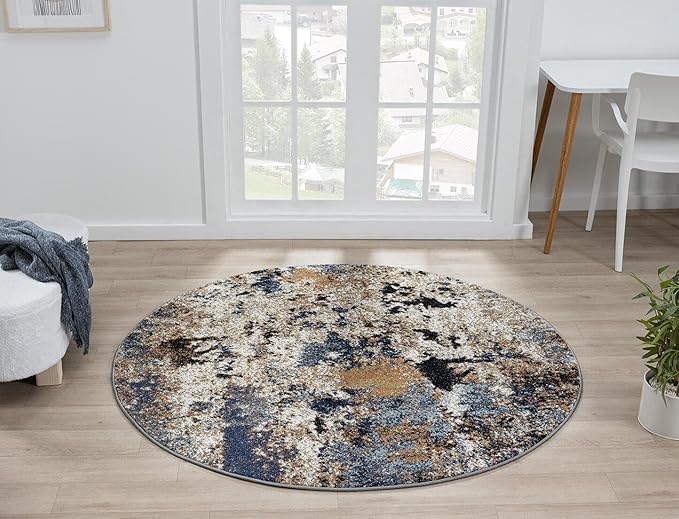 Keen Home Design Area Rugs - 8ft Round Non-Shedding, Abstract Rugs for Kitchen, Living Room, Bedroom, Dining Room, Entryway - Size: 7'10" Round, Multi