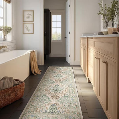 Runner Rug Washable Kitchen Runner: 2'x 6' Rug Runners for hallways Stain Resistant Non Slip Low Pile Soft Carpet Runners for Bedroom Hallway Entryway Indoor Beside Bathroom Living Room Farmhouse