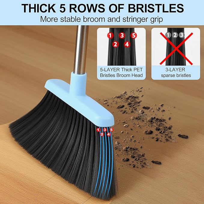 Broom and Dustpan Set, House Broom for Sweeping Indoor Collapsible Broom with Dust Pan Combo Set for Home Office Kitchen Lobby Floor Pet Hair