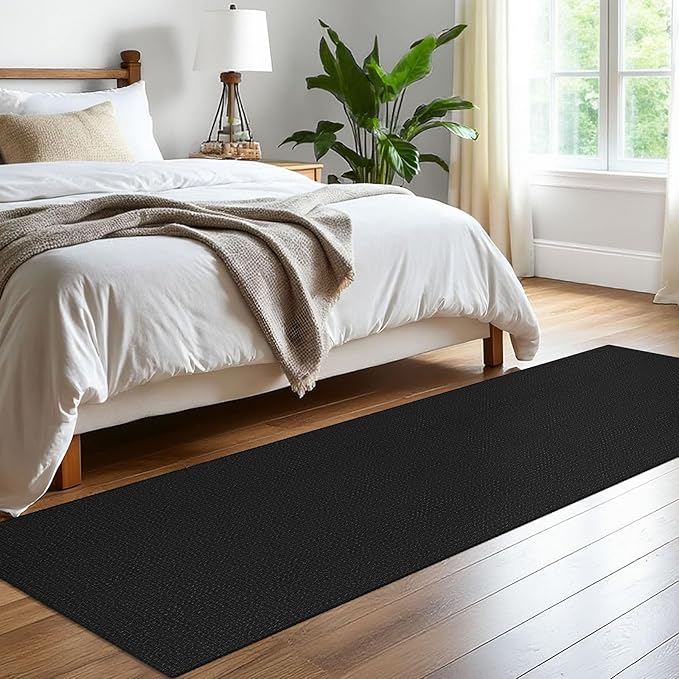 EARTHALL Woven Runner Rug 2x8 Ft Washable Runners for Hallways Cotton Non Slip Rubber Backed Kitchen Runner Braided Indoor Floor Carpet for Entryway, Hallway, Kitchen, Bedroom, Black/Grey