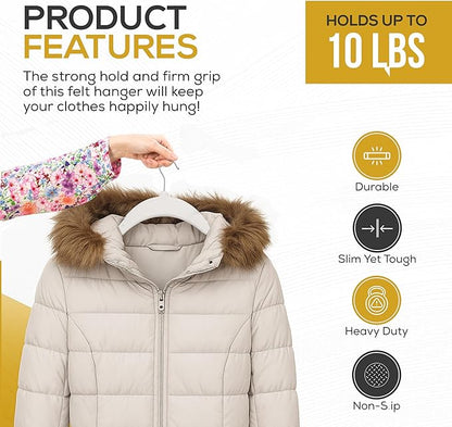Premium Velvet Hangers 50 Pack Ultra Thin Non Slip Adult Felt Space Saving Slim Suit Hanger for Closet Heavy Duty Coat Pants Jackets Dress Hangers 360° Swivel Hook Hold Upto 10 lbs White