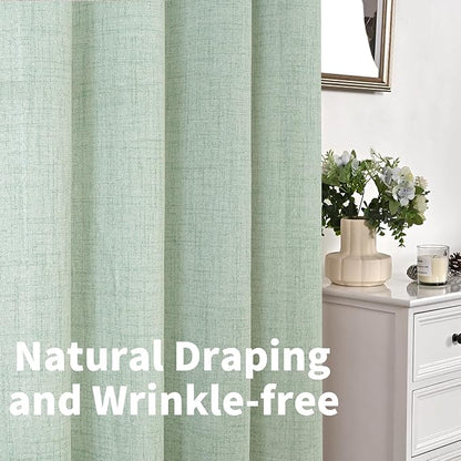 YoungsTex Sage Green Linen Curtains 45 Inches Length for Kitchen Window, Textured Semi Sheer Drapes with Bronze Grommet Light Filtering for Bathroom Cafe Bedroom, 42 x 45 Inch, 2 Panels