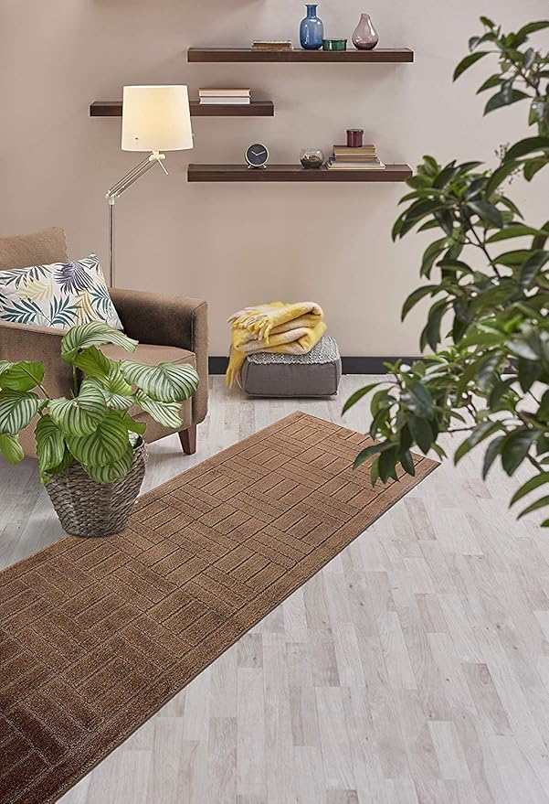 15 ft Extra Long Brown Hallway Kitchen Runner Rug Non-Slip Washable, 26" X 15' Carpet Runner Rugs-Rubber Backed, Custom Size Floor Mat for Stairs Bedroom Bathroom Entryway, Your Choice of Length