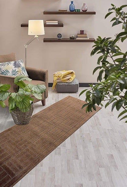 15 ft Extra Long Brown Hallway Kitchen Runner Rug Non-Slip Washable, 26" X 15' Carpet Runner Rugs-Rubber Backed, Custom Size Floor Mat for Stairs Bedroom Bathroom Entryway, Your Choice of Length