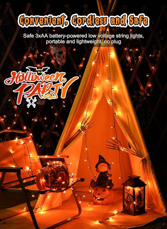 Battery Operated Halloween Indoor String Lights, 8 ft 20 LED Orange Mini Cluster Tree Lights with Timer, Indoor Outdoor Patio Garland Window Decor for Party Christmas Halloween Decorations