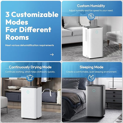 2000 Sq.ft Dehumidifier for Basement, LUKO 30 Pint Dehumidifier with Drain Hose for Continuous Drainage, Intelligent Humidity Control Panel and 24H Timer, 3 Modes, Child Lock, Auto Defrost