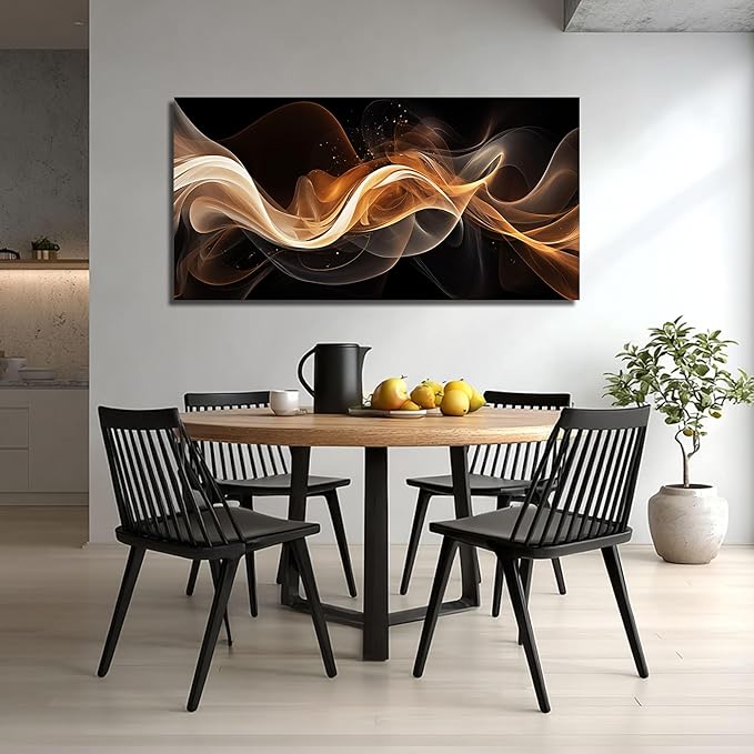 JuhaiArt Abstract Canvas Wall Art Bedroom Black Wall Decorations Gold Picture for Living Room Office 24" x 48" Lines Artwork