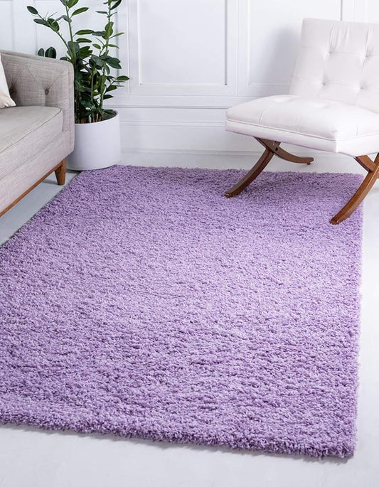 Unique Loom Solid Shag Collection Area Rug (9' x 12' 2" Rectangle Lilac)