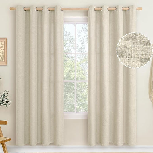 LAMIT Natural Linen Curtains 78 inches Long for Living Room, Grommet Thick Linen Textured Light Filtering Drapes Privacy Thick Window Treatments for Bedroom/Farmhouse, Set of 2 Panels, 52 x 78 Inch