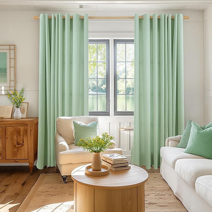 BGment Sage Green Linen Curtains 84 Inches Long for Living Room 2 Panels Set, Spring Decorative Grommet Privacy No See Through Drapes for Bedroom Farmhouse Office Light Filtering, Each 52 Inch Wide