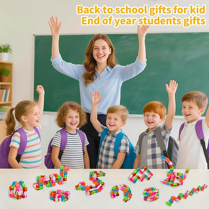 Wacky Tracks 30 Pack Snap and Click Fidget Toys Bulk for Party Favors Puzzles Goodie Bag ,School Students Gift Classroom Prizes Valentines Day Rainbow Toys for Kids,Teens