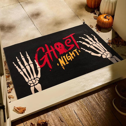Halloween Door Mat, Halloween Doormat Outdoor Front Door Entrance Absorbent Entry Mat with Non Slip Backing, 24''x36'', Skeleton Black