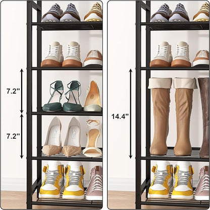 HOMEFORT 10 Tiers Shoe Rack Organizer,30" Shoe Storage Shelf for Closet, Shoe Rack for Entryway,Holds 36-40 Pairs of Shoe, Tall Shoe Stand with Metal Shelves and MDF Top Board,Rustic Brown