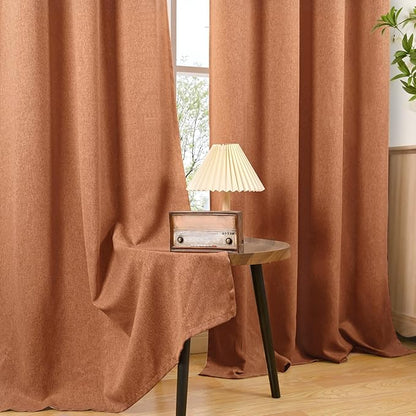 BGment Terracotta Linen Curtains for Living Room 90 Inch Length 2 Panels Set, Boho Burnt Orange Rustic Window Drapes Textured Light Filtering for Bedroom Privacy with Grommet, Each 52 Inch Wide