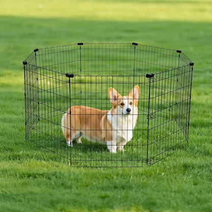 Amazon Basics Foldable Octagonal Metal Exercise Dog Playpen - Indoor/Ou, , Blacktdoor, No Door, Small (8 Panels, 24 x 30), Easy to assemble, store, and customize, 30" - Small, Black