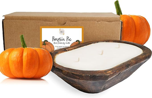 Aira Pumpkin Pie Scented Candle - Organic, Kosher, Vegan, Hand Carved Wood Bowl - 13 Oz