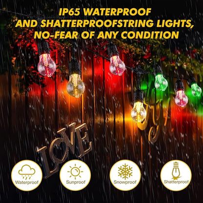Solar Outdoor RGB String Lights, 96FT Dimmable Patio String Lights with Shatterproof Edison Bulbs, Remote, Commercial Outdoor Color Changing Lights for Cafe,Yard, Party