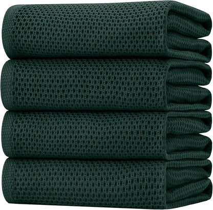 Homaxy 100% Cotton Waffle Weave Kitchen Dish Towels, Ultra Soft Absorbent Quick Drying Cleaning Towel, 20x28 Inches, 4-Pack, Blackish Green
