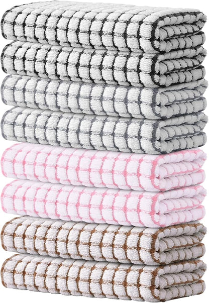 Kitinjoy Cotton 8 Pack Terry Kitchen Towels, 16 x 25 Inches Super Soft and Absorbent Dish Towels, Quick Drying Hand Towels for Kitchen Drying, Mix Color