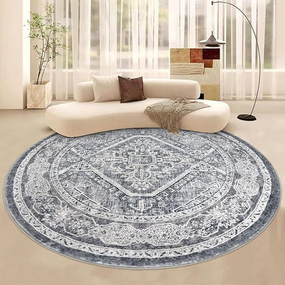 KUTA Oriental Round Rugs 6ft, Grey Circle Rug Washable 6ft, Non-Slip Printed Vintage Medallion Carpet for Living Room Dining Kitchen Indoor Entryway