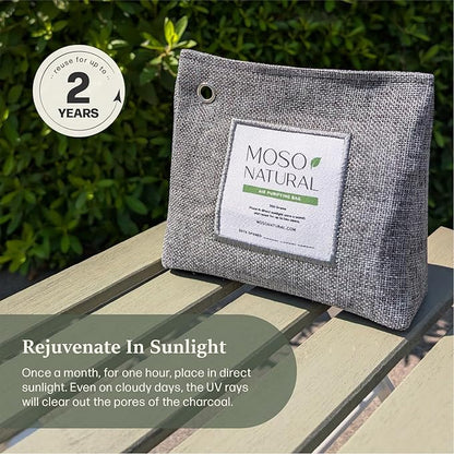 Moso Natural Air Purifying Bag 600g (21oz) Premium Bamboo Charcoal Odor Absorber | Room Deodorizer for Large Spaces, Bedroom, Kitchen, Basement | Pet Odor Eliminator for Home | Unscented (5 Pack)