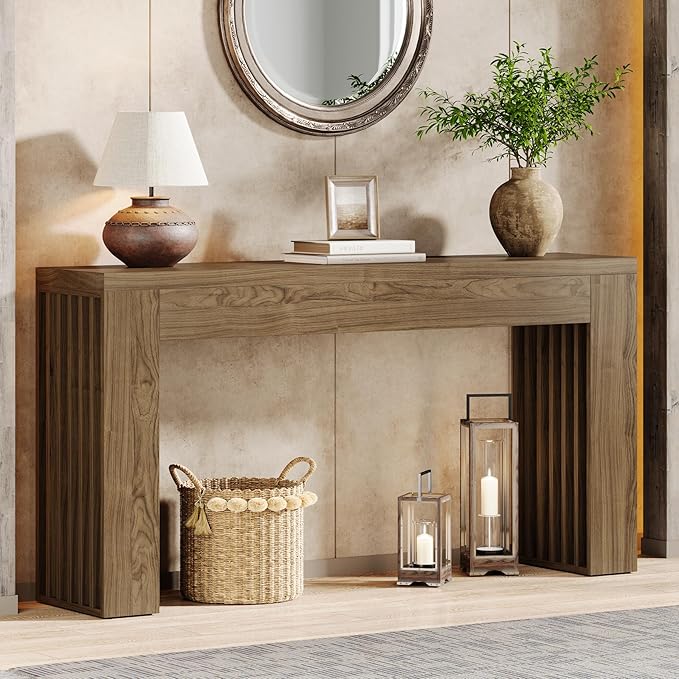 Tribesigns 59-Inch Long Wooden Console Sofa Table Behind The Couch with Vertical Slat Legs for Entrance, Hallway, Entryway, Living Room (Rustic Brown)