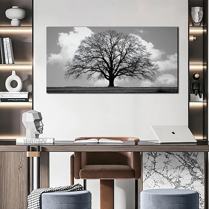 Trogonup Black and White Tree of Life Wall Art for Bedroom Modern Botanical Landscape Pictures for Living Room Office Canvas Prints Ready to Hang 20"x40"