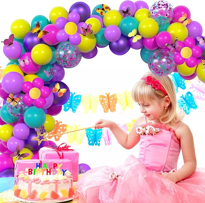 Pink Blue Purple Balloon, 60 Pcs 12 Inches Hot Pink Metallic Purple Teal Yellow Balloons Confetti Balloons for Kids Magic Theme Birthday Decoration Baby Shower Engagement Party Supplies