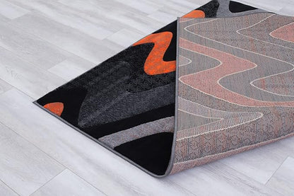 Allstar 8x10 Grey and Gainsboro Grey Modern and Contemporary Rectangular Accent Rug with Orange and Charcoal Grey Wavy Zigzag Design (7' 9" x 9' 8")