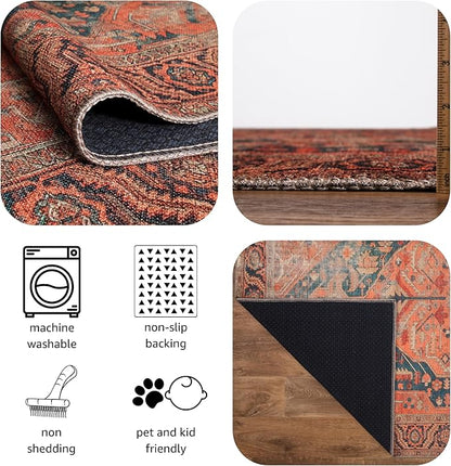 Keen Home Design 5x7 Rug - Machine Washable Area Rug with Non-Slip Backing, Ideal for Living Room, Dining Room, Bedroom - Vintage, Easy Clean, Durable, Low Pile Rug - (5' x 7')