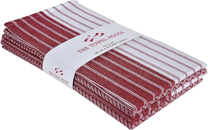 Premium Cotton Kitchen Towels, 18" × 28″ Large Hand Dish Towels with Hanging Loop, Ultra Absorbent, Quick Dry & Lint Free Tea Towels Set, Resuable Cleaning Cloths, Red – Pack of 4