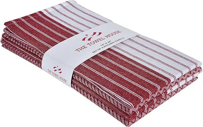 Premium Cotton Kitchen Towels, 18" × 28″ Large Hand Dish Towels with Hanging Loop, Ultra Absorbent, Quick Dry & Lint Free Tea Towels Set, Resuable Cleaning Cloths, Red – Pack of 4