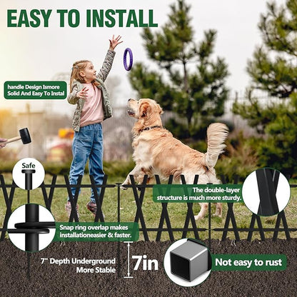 Metal Decorative Garden Fence Rustproof Animal Barrier No Dig Decorative Fencing for Dogs,Pet, Yard,& Patio, Landscape, Border，Easy Installation 13" H×7 Ft (5 Panels)