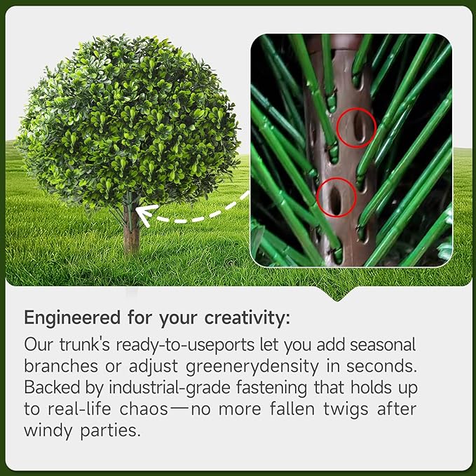 Faux Boxwood Balls for Outdoor Planters Topiary Set of 2 with Peanut Leaves,UV Resistant Artificial Shrub Bushes Trees with Spike for Porch,Indoor,Garden