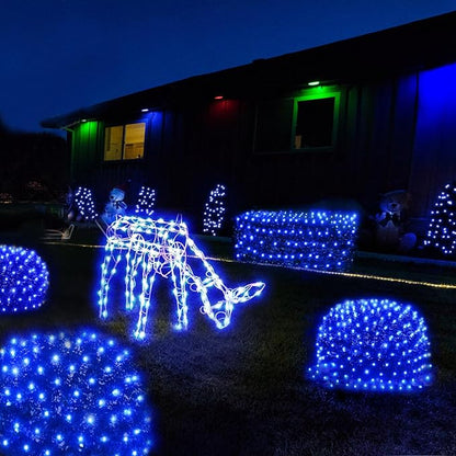 WBao Christmas Lights, 200LED 8.4ft x 5.2ft Net Lights Outdoor Mesh Light with 8 Modes, Timer, UL Certified, End to End Connectable, Waterproof for Lawn, Bushes Outdoor Christmas Decorations, Blue