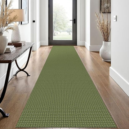 EARTHALL Woven Runner Rug 2x12 Ft Washable Runners for Hallways Extra Long Cotton Non Slip Rubber Backed Kitchen Runner Braided Indoor Floor Carpet for Entryway, Hall, Kitchen, Green