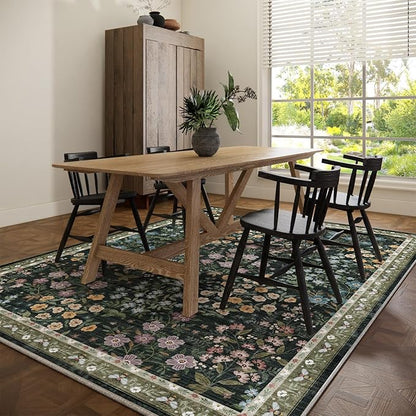 Machine Washable Living Room Rug: 6x9 Area Rugs for Bedroom Vintage Stain Resistant Non Slip Low Pile Lightweight Soft Carpet for Kitchen Dining Room Farmhouse Kids Room Nursery Indoor