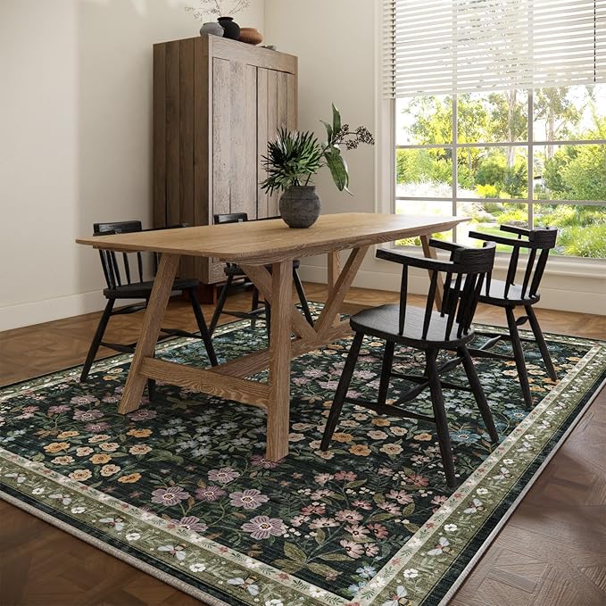 8x10 Area Rugs for Living Room: Washable Rug for Bedroom Vintage Stain Resistant Non Slip Low Pile Lightweight Soft Carpet for Kitchen Dining Room Farmhouse Kids Room Nursery Indoor