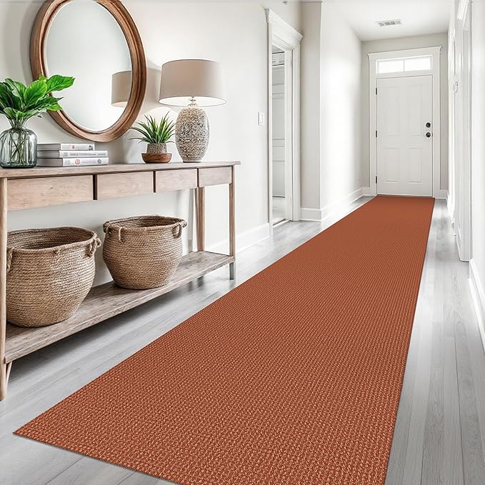 EARTHALL Runner Rug 3x16 Ft Washable Runners for Hallways Extra Long Woven Non Slip Entryway Runner Braided Kitchen Runner Indoor Outdoor Carpet Runners for Hotels, Hall, Stair, Rustic Orange/Tan