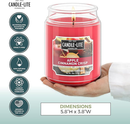 Candle-lite Fall Scented Candles, Apple Cinnamon Crisp, 18 oz Jar, Proudly Poured in The USA, Aromatherapy Candle, Single-Wick with 110 Hours of Burn Time, Perfect for Creating an Inviting Ambiance