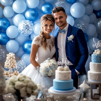 130PCS Metallic Blue Balloons, Latex Balloon Different Sizes 18/12/10/5 Inch, Helium Balloons with Ribbon, Party Balloon for Birthday Wedding Graduation Anniversary Baby Shower Decoration