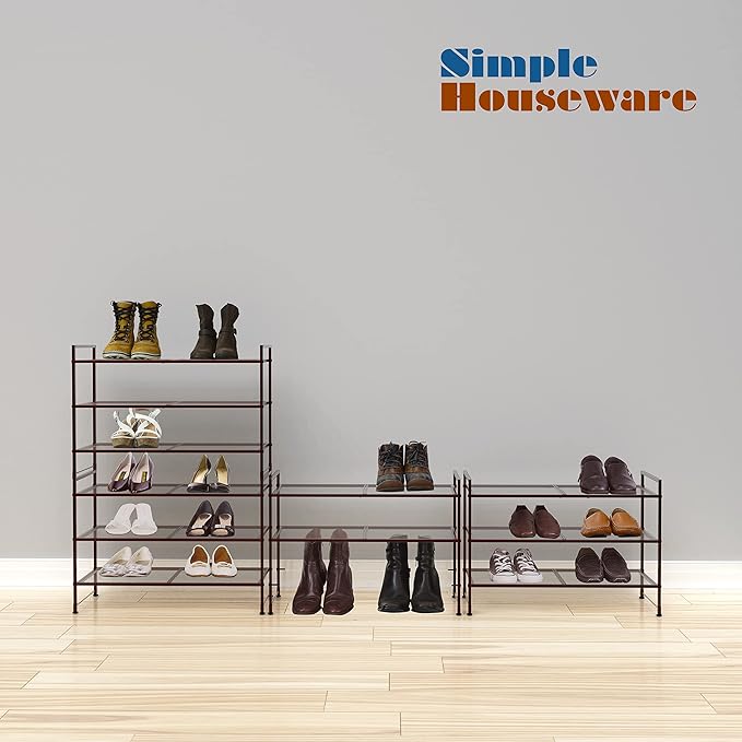 SIMPLE HOUSEWARE 3-Tier Stackable Mesh Shoe Rack, Bronze