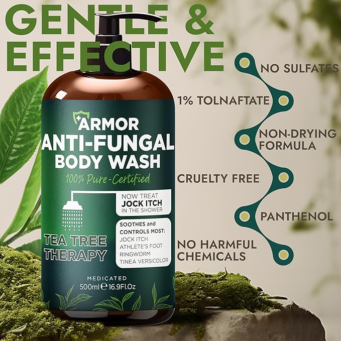Terramed Just Think Comfort Antifungal & Antibacterial Soap & Body Wash with Tea Tree Oil | Treats Ringworm, Back Acne, Eczema & Jock Itch | Antibacterial Body Soap For Men And Women (16.9 oz)