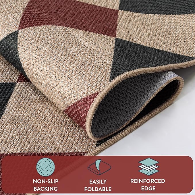 Lahome Christmas Rug, 5x7 Christmas Decor Rugs for Living Dining Room Non Shedding Washable Carpet, Checkered Black and Red Non Slip Stain Resistant Indoor Carpet for Patio Office Xmas Holiday Decor