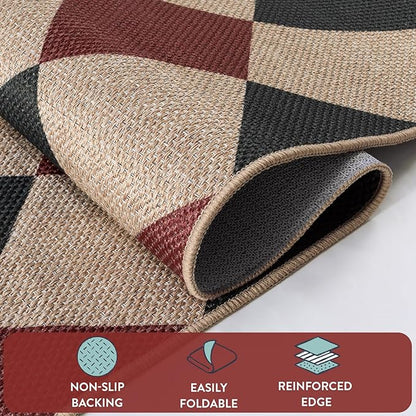 Lahome Christmas Rug, 5x7 Christmas Decor Rugs for Living Dining Room Non Shedding Washable Carpet, Checkered Black and Red Non Slip Stain Resistant Indoor Carpet for Patio Office Xmas Holiday Decor