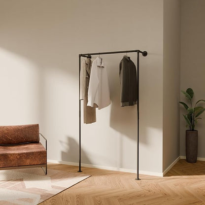 pamo Industrial Pipe Clothing Rack - 265 lbs Capacity - Wall Mounted Clothes Rack and Walk In Closet for Wardrobe