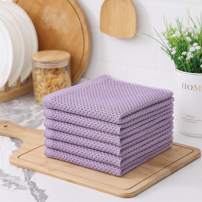 Kitinjoy 100% Cotton Kitchen Dish Cloths, 6 Pack Waffle Weave Ultra Soft Absorbent Dish Towels for Drying Dishes Quick Drying Kitchen Towels Dish Rags, 12 X 12 Inches, Lavender