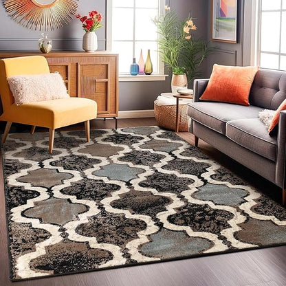 Superior Viking 3 Piece Indoor Area Rug Set, Jute Backing, Modern Trellis Decor for Hallway, Entry, Office, Kitchen, Bedroom, Living Room Floors, Plush Rugs, 3' x 5', 5' x 8', 8' x 10', Ivory