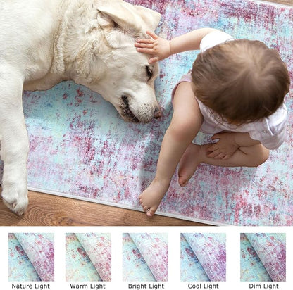 Modern Abstract Runner Rug 2x5, Machine Washable Blush Pink Sky for Girls Bedroom Ofiice Runner Non-Slip, Soft Hallway Rug Runner Thin Print Faux Wool Carpet for Entryway, Kitchen